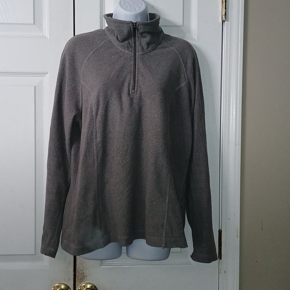Lands' End  gray fleece turtle neck pull over therma check Sz L (14-16)